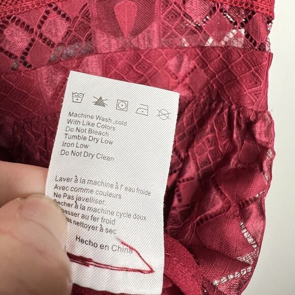 Anthropologie Foxidoe Dress Womens Medium Lace Burgundy Deep V Holiday Party - Picture 8 of 14